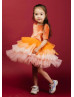 Elbow Sleeves Orange Velvet Ombre Tiered Tulle Flower Girl Dress